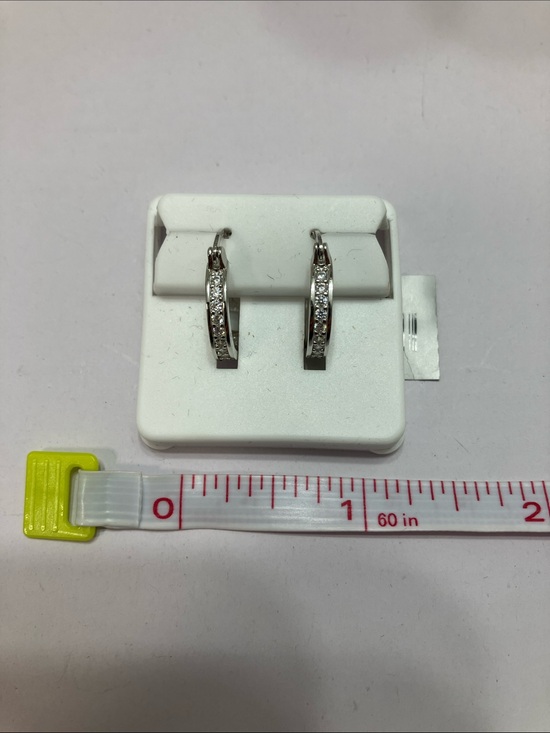 925 Sterling Silver Jewelry - Sterling Silver Hoop Earrings with Clear Crystals - Women's Jewelry